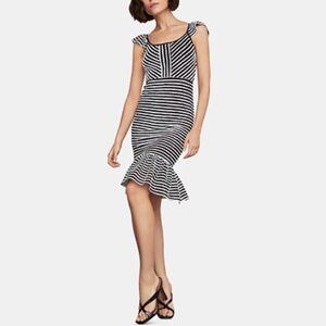 BCBGMaxAzria Black & White Striped Ruffle-Hem flounce Dress